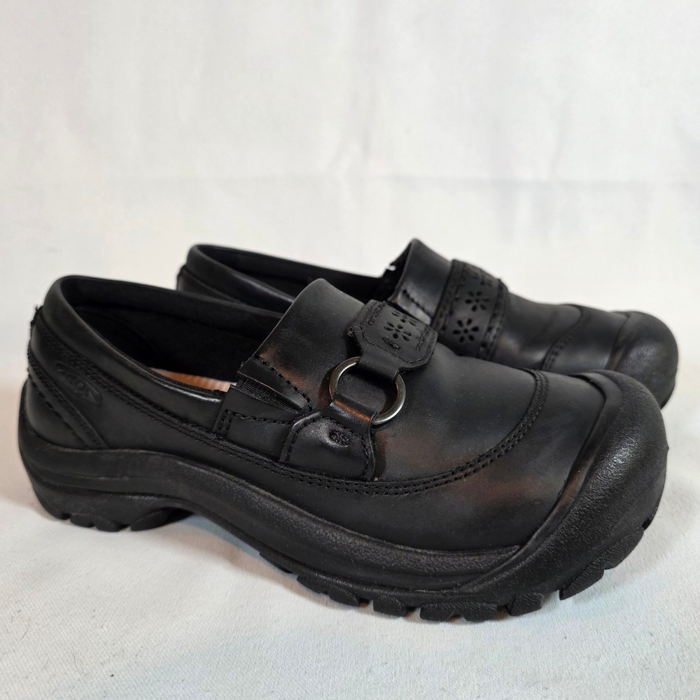 KEEN Kaci Black Leather Loafers Womens 6 Floral Slip On Shoes Gorpcore Comfort